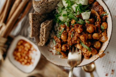 Vegan food displayed in a bowl