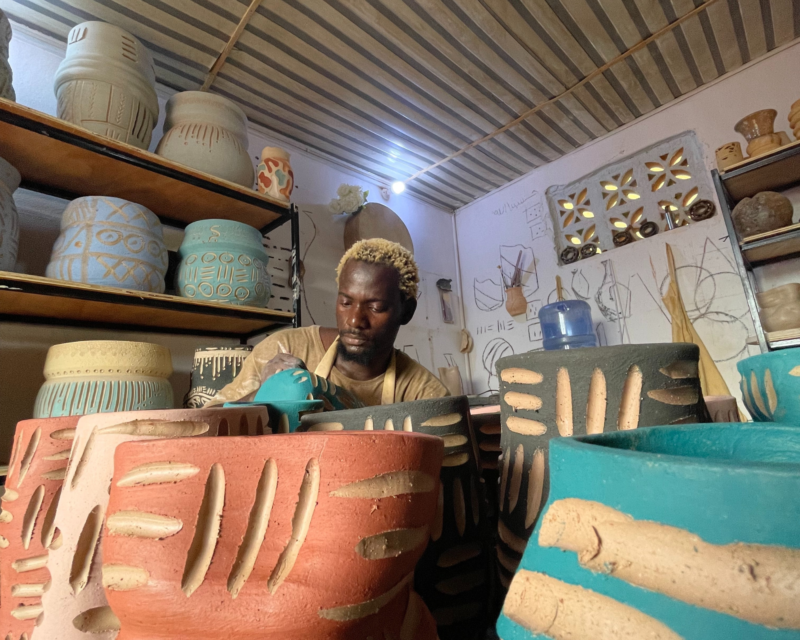 Idris Olabode, Clay of Lagos in his studio making ceramics