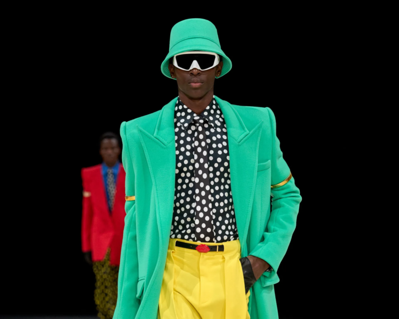 Close-up of the new Espion eyewear frame at the Balmain Men Fall 2024 fashion presentation