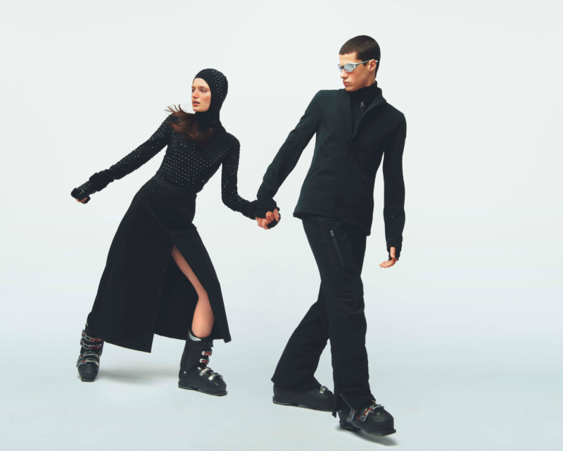 Elegant display of Luxury Ski Fashion Brand attire with the text Welcome to Planet JET SET, highlighting the brand's commitment to chic winter sports fashion.