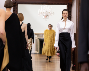 Models displaying the timeless elegance of BEVZA AW24 collection on the runway at New York fashion show