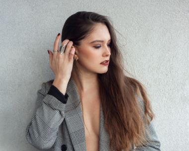 Designer Monika Mandac at an interview with Fabl'style Magazine highlighting her unique approach to fashion as a language with her Poetry in Threads line