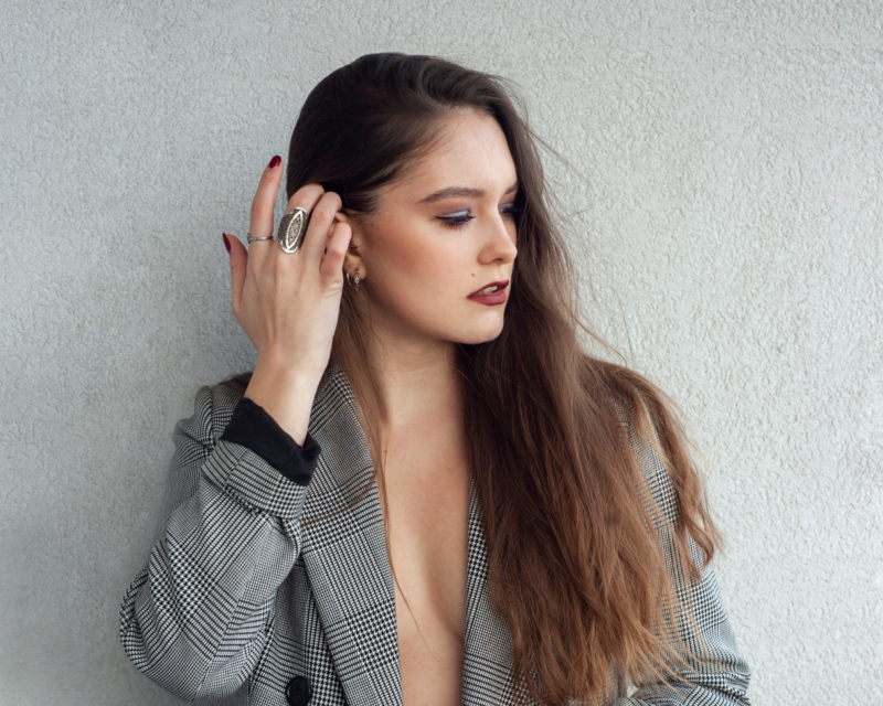 Designer Monika Mandac at an interview with Fabl'style Magazine highlighting her unique approach to fashion as a language with her Poetry in Threads line