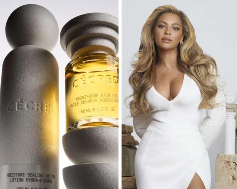 Beyoncé Knowles-Carter holding products from her newly launched haircare brand at the launch event.