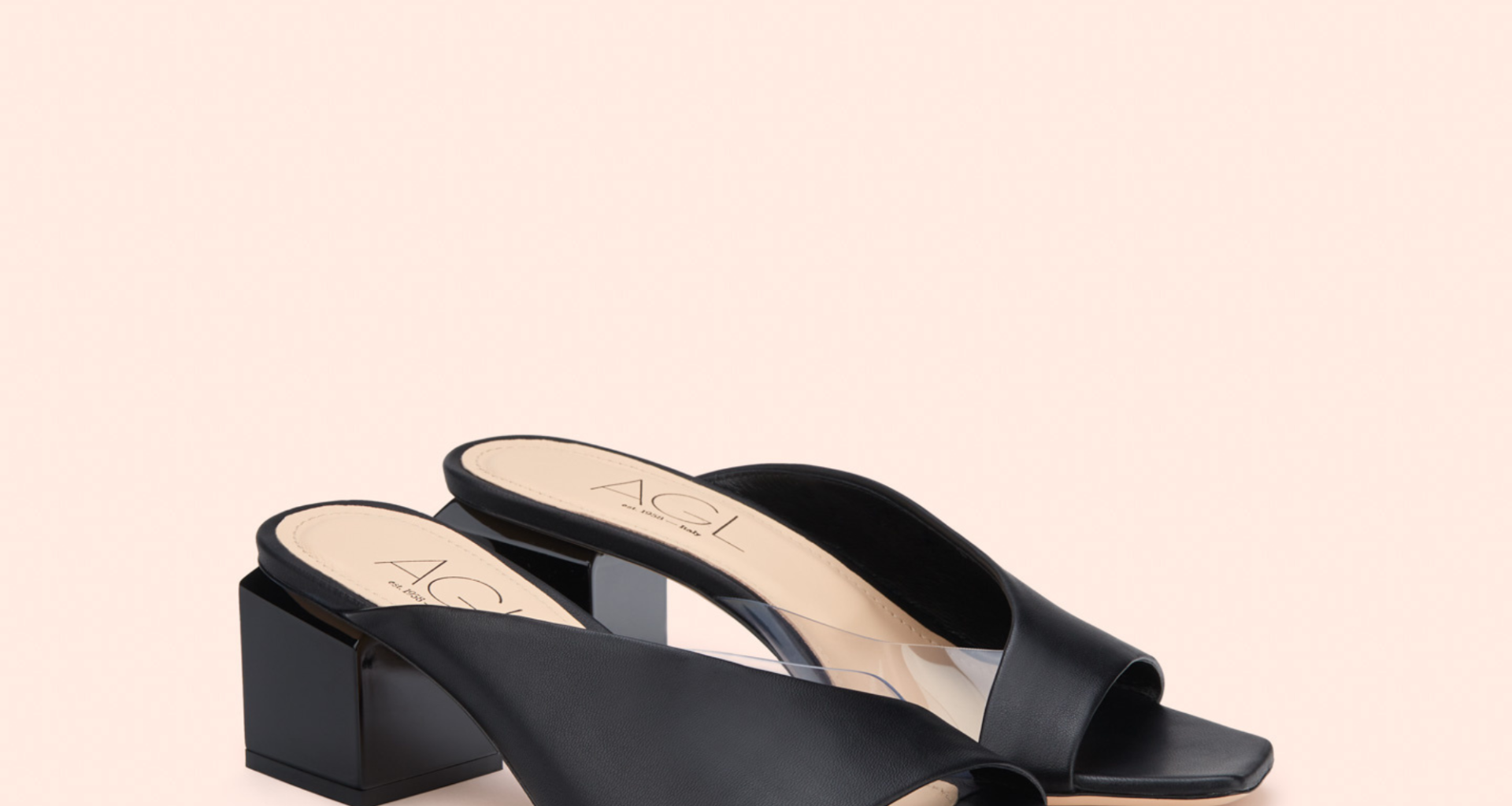 Introducing AGL's Black Lacquered Cube Heel Sandal ANGIE Limited Edition