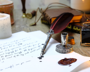 Artistic representation of an elderly woman's hands writing a heartfelt letter to a younger woman for International Women's Day, embodying mentorship and support.