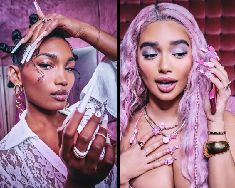 Display of vibrant press-on nails from Nicki Minaj's newly launched brand