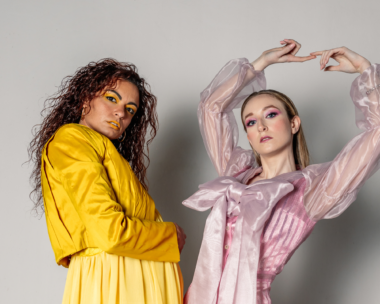 Close-up of vibrant Spring 2024 makeup trends including bold lip colours and shimmering eyeshadows.