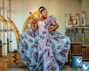 Close-up of Nankya Mariam Sumini's latest fashion creation, showcasing the unique modish identifiable flair synonymous with Ugandan design