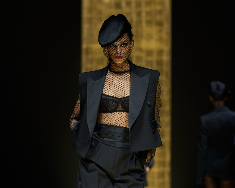 A sleek and stylish Dolce & Gabbana tuxedo showcasing the epitome of high fashion elegance.
