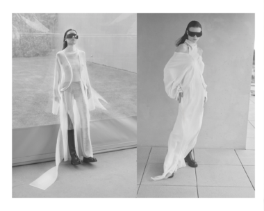 Models walking the runway in the DAVII ATLANTIDEA Fall Winter 2024-2025 collection, highlighting futuristic and innovative styles.
