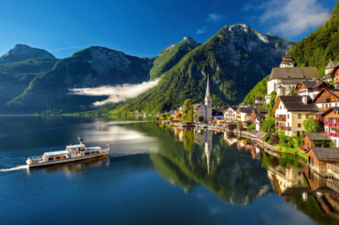 A panoramic view of Hallstatt Village Austria.