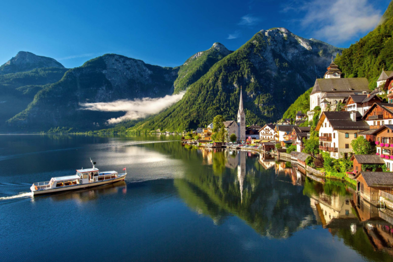 A panoramic view of Hallstatt Village Austria.