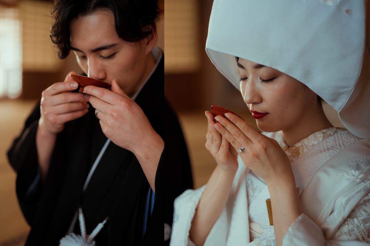 Japanese Bride and Groom in Temple - Asian marriage rituals and customs