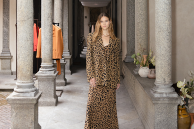 Model wearing Shamo bolero and Appaloosa skirt at BLAZÉ Milano Spring/Summer 2025.