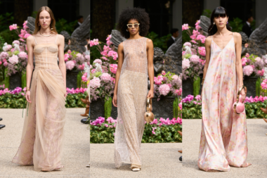 SARAWONG SS25 collection—floral motif dress inspired by 'The Peach Blossom Spring