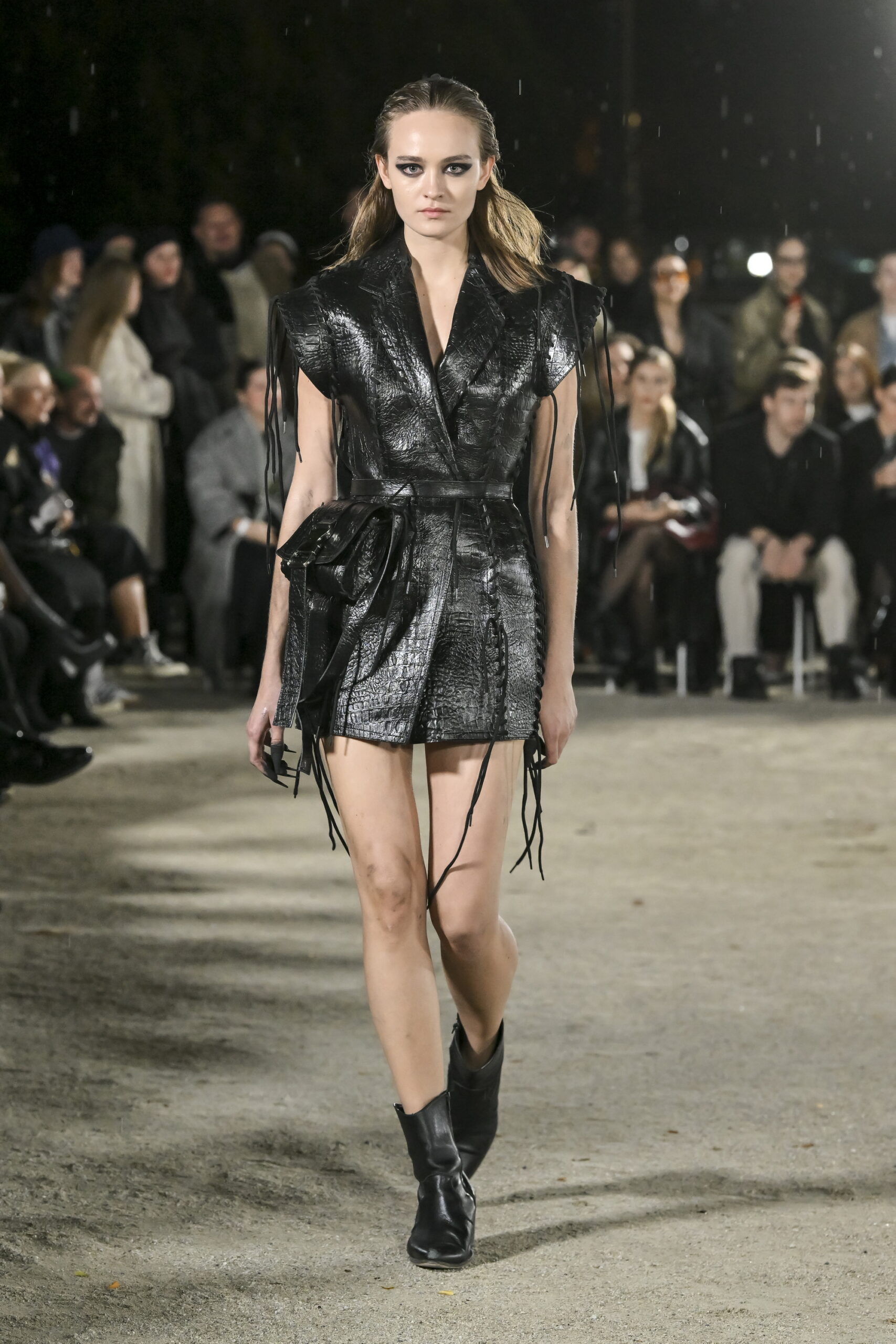 Models on a chessboard-inspired runway during Mercedes-Benz Fashion Live! 2024