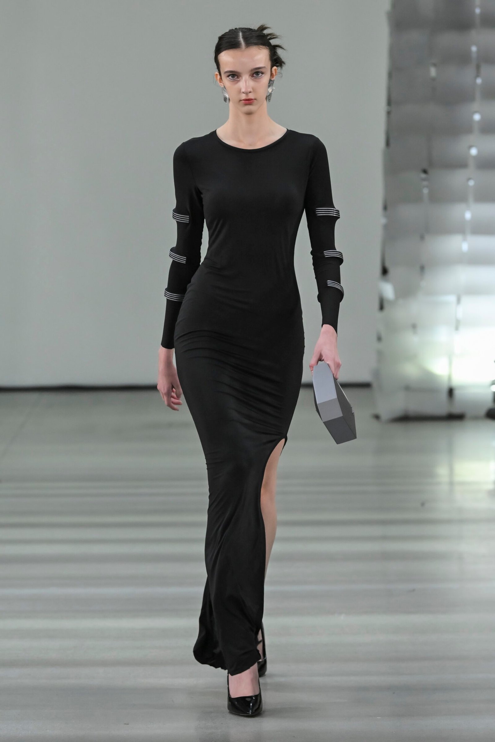 Jakub Matiašovič’s fashion collection inspired by brutalist architecture, featuring hand-drawn prints at MB Fashion Live 2024.