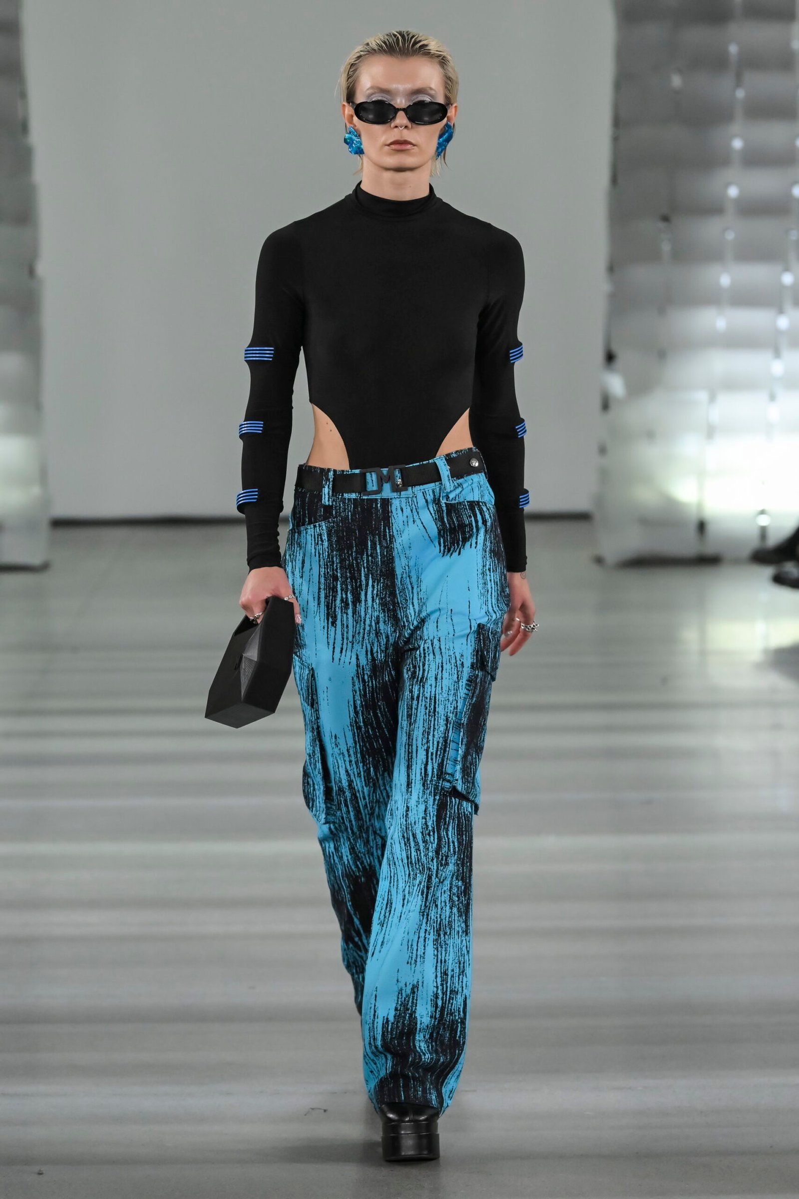 Jakub Matiašovič’s fashion collection inspired by brutalist architecture, featuring hand-drawn prints at MB Fashion Live 2024.
