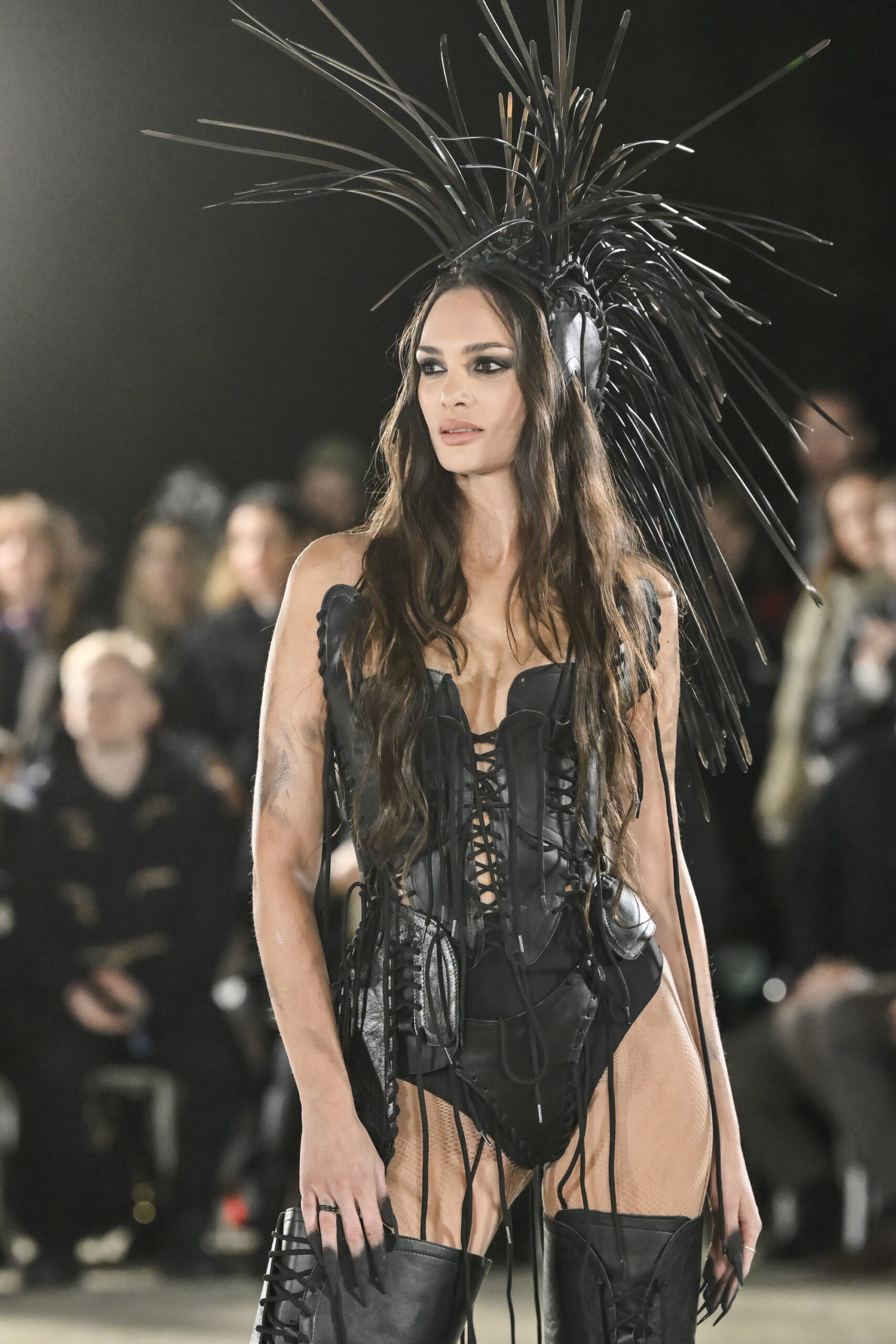 Models on a chessboard-inspired runway during Mercedes-Benz Fashion Live! 2024