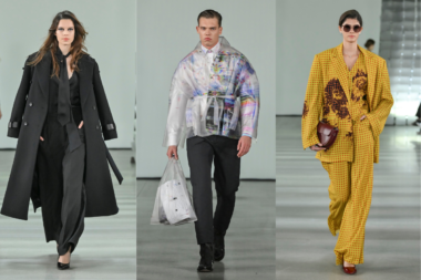 Models showcasing innovative designs at Mercedes-Benz Fashion Live 2024 in the Slovak National Gallery