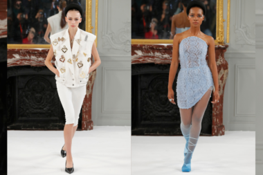 Models wearing Ariane Theunissen's Spring-Summer 2025 collection, critiquing trend uniformity and celebrating individuality in fashion.