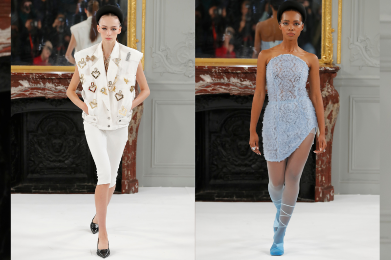Models wearing Ariane Theunissen's Spring-Summer 2025 collection, critiquing trend uniformity and celebrating individuality in fashion.