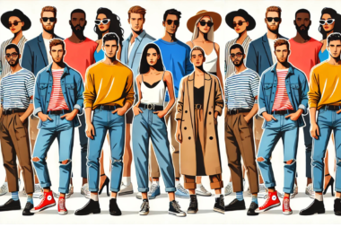 A diverse group of individuals with unique personal styles and varying body shapes
