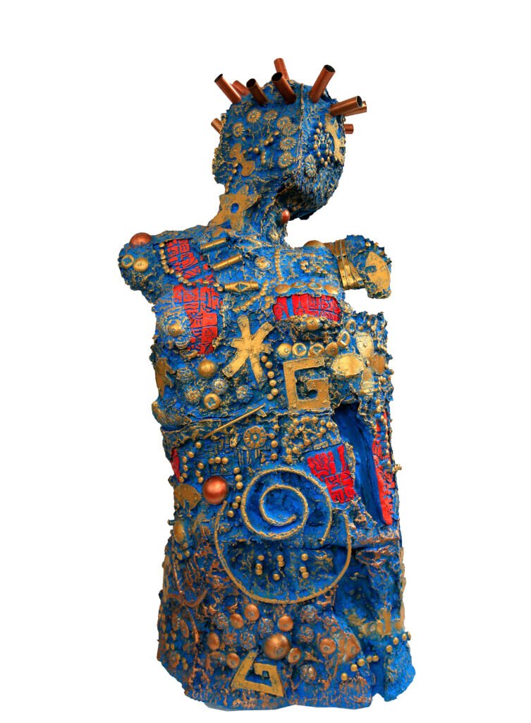Media contemporary African art piece showcasing his signature style