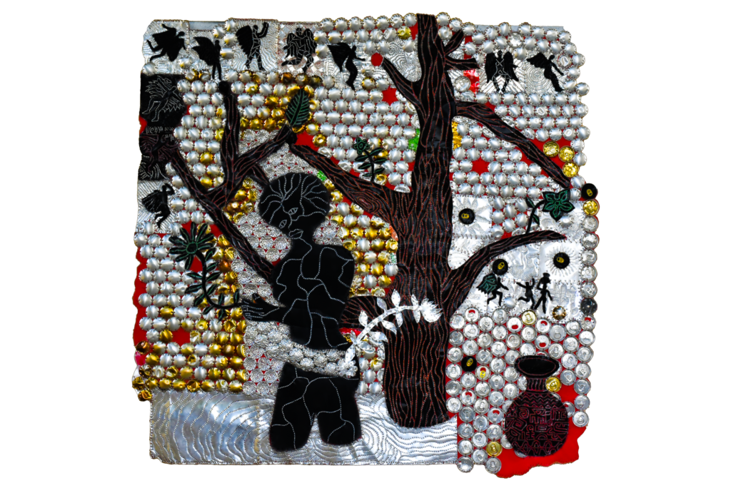 Media contemporary African art piece showcasing his signature style