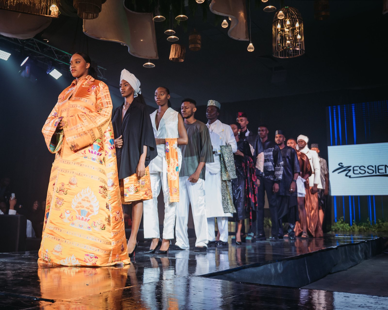 Models walking the runway in old-money and new-money-inspired outfits at Arivla Asoebi Party and Fashion Show