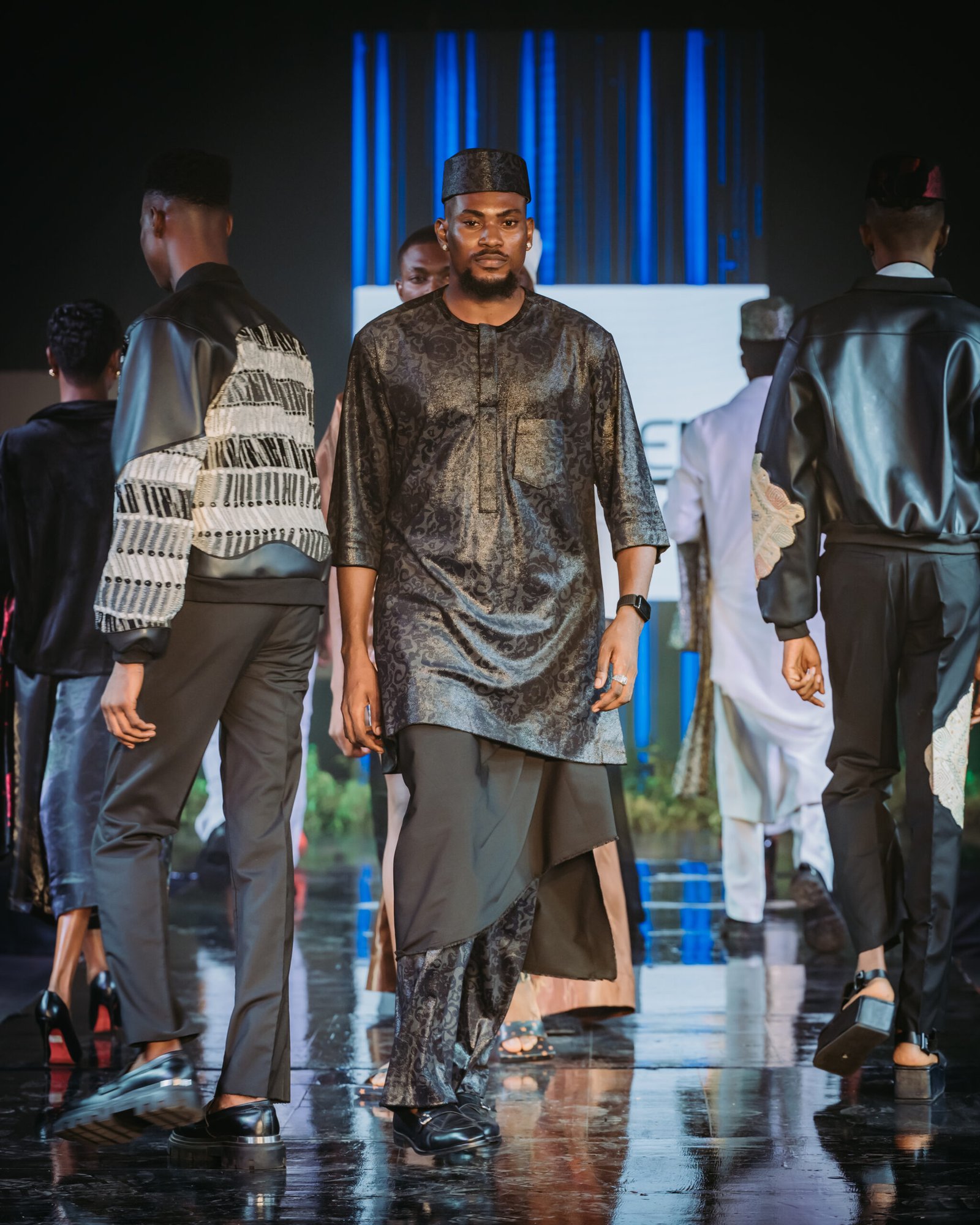 Models walking the runway in old-money and new-money-inspired outfits at Arivla Asoebi Party and Fashion Show