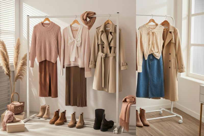 Stylish wardrobe transition tips for 2025 with holiday pieces repurposed for spring fashion.