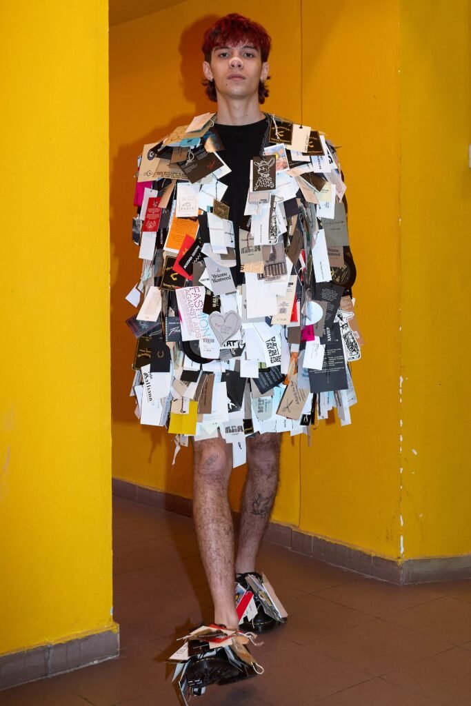 Patchwork garment with industrial bands from Simon Cracker FW25