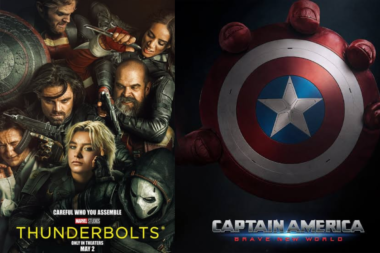 Poster collage of 2025 superhero movies, featuring characters from Marvel’s Captain America: Brave New World and Marvel Studios' Thunderbolts.
