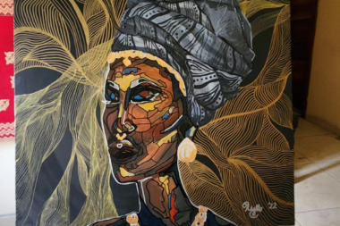 Close-up of a vibrant expressionist piece by Nifty Agodo.