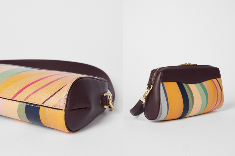 Close-up of the Bridget bag by Paul Smith with signature swirl print