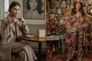 Quiet luxury outfit with tailored beige coat and white trousers