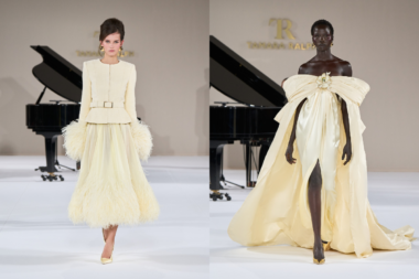 Tamara Ralph SS25 couture gown in baby yellow with floral motifs
