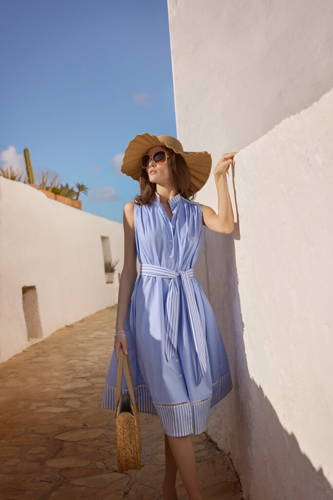 Shirt dress with waistband