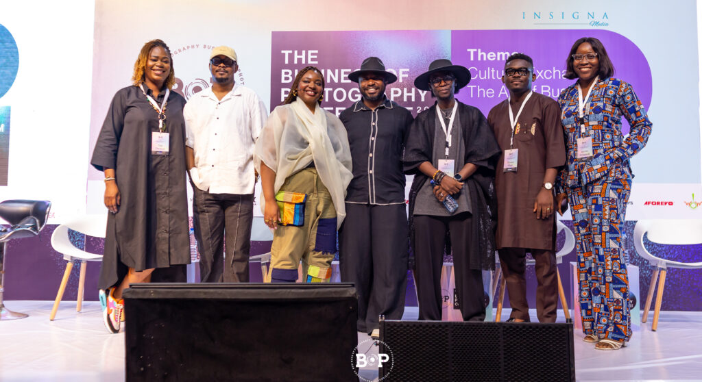 L-R: Tobi Olanihun, Chief Executive Officer, Wow Connect Service Executive Ltd, Malik Afegbua, CEO, Slickcity Media, Asabe Vincent, CEO, Co-Founder VIOU, Kola Oshalusi, Convener, The Business of Photography Conference, Scott Eneje, Senior Product Manager, Hark, Oluwaseyi Magic, CEO, RareMagic Studios, Ijeoma Amagwula, Founder and Creative Lead at Ijeworks Media at the 2024 edition of The Business of Photography Conference