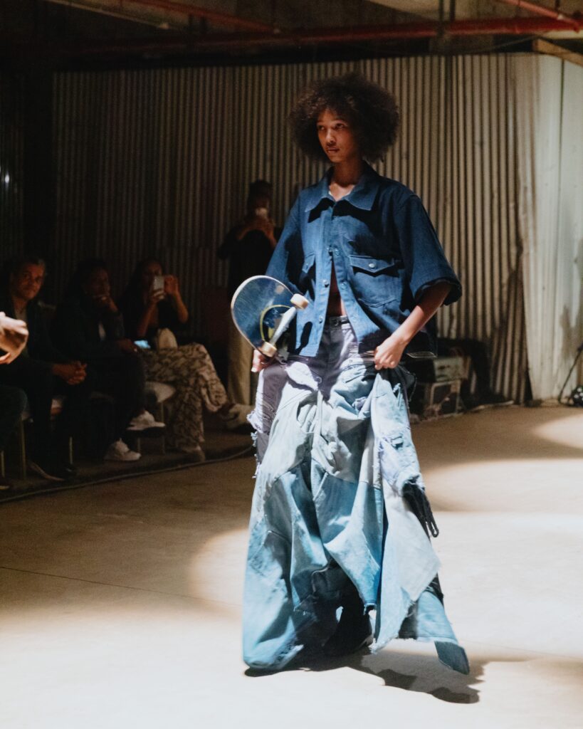 Upcycled denim look by Bone Koboyi