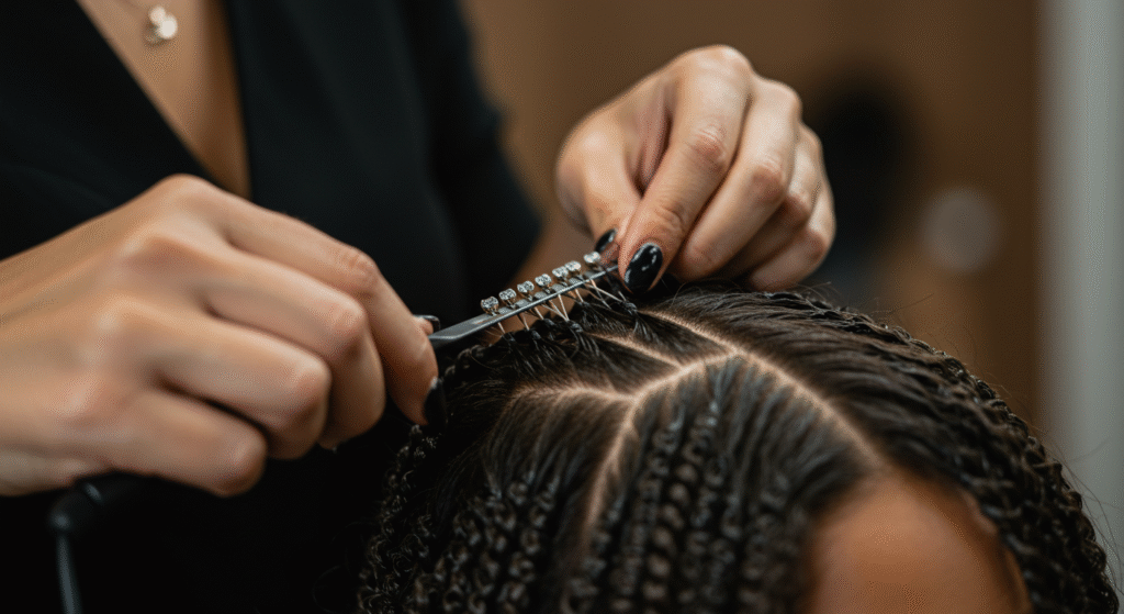 Micro-link hair extensions installed professionally