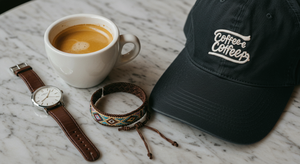 Accessories for preppy style: loafers, vintage watch, woven bracelet