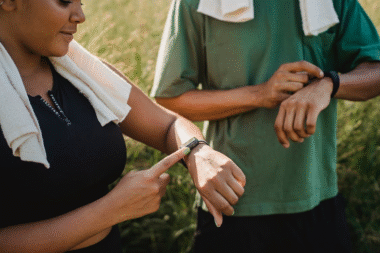biohacking fitness with wearable smartwatch tracking heart rate