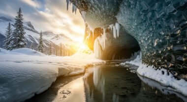 Snowy winter landscape showcasing one of the most Instagrammable winter getaways with dramatic natural light and stunning aesthetic scenery