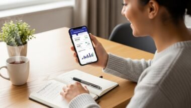 Person reviewing a semaglutide progress tracker on a phone or notebook