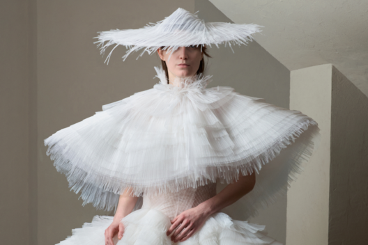 simulated feather couture made from reclaimed materials