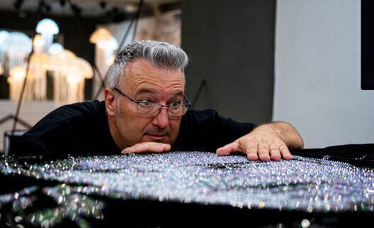 Yago Sánchez crystal mosaic portrait artwork showing depth and light from a distance