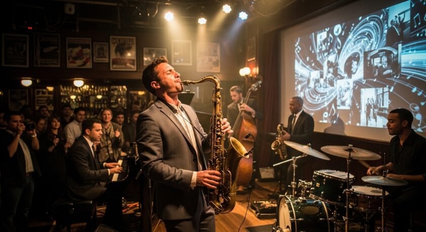 Saxophone player performing live jazz — the music of identity, memory and cultural resistance